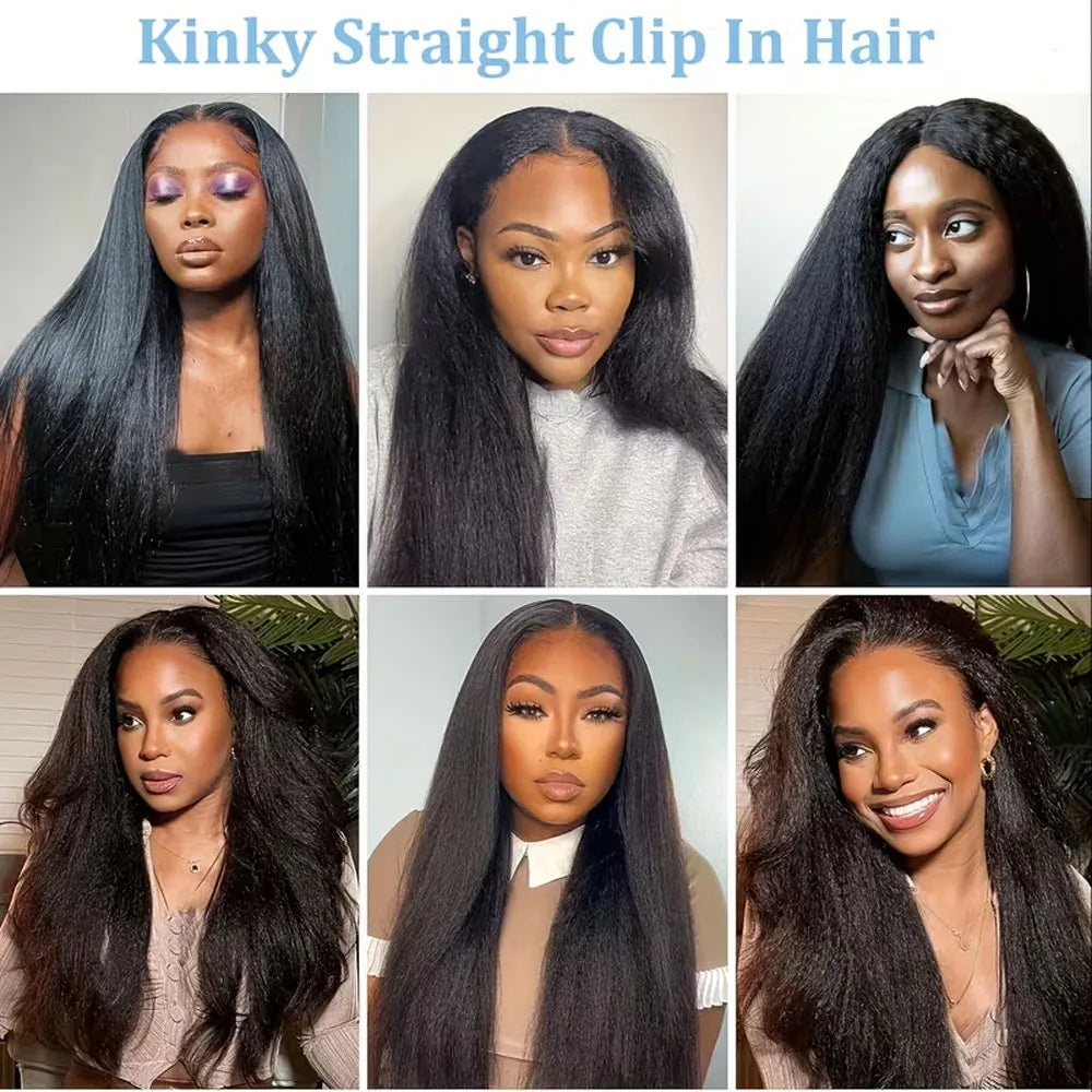Kinky Straight Clips In Human Hair Extensions Natural Color In Brazilian Remy Human Hair 120G 8Pcs/Set Full Head For Women