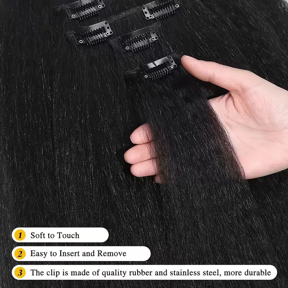 Kinky Straight Clips In Human Hair Extensions Natural Color In Brazilian Remy Human Hair 120G 8Pcs/Set Full Head For Women