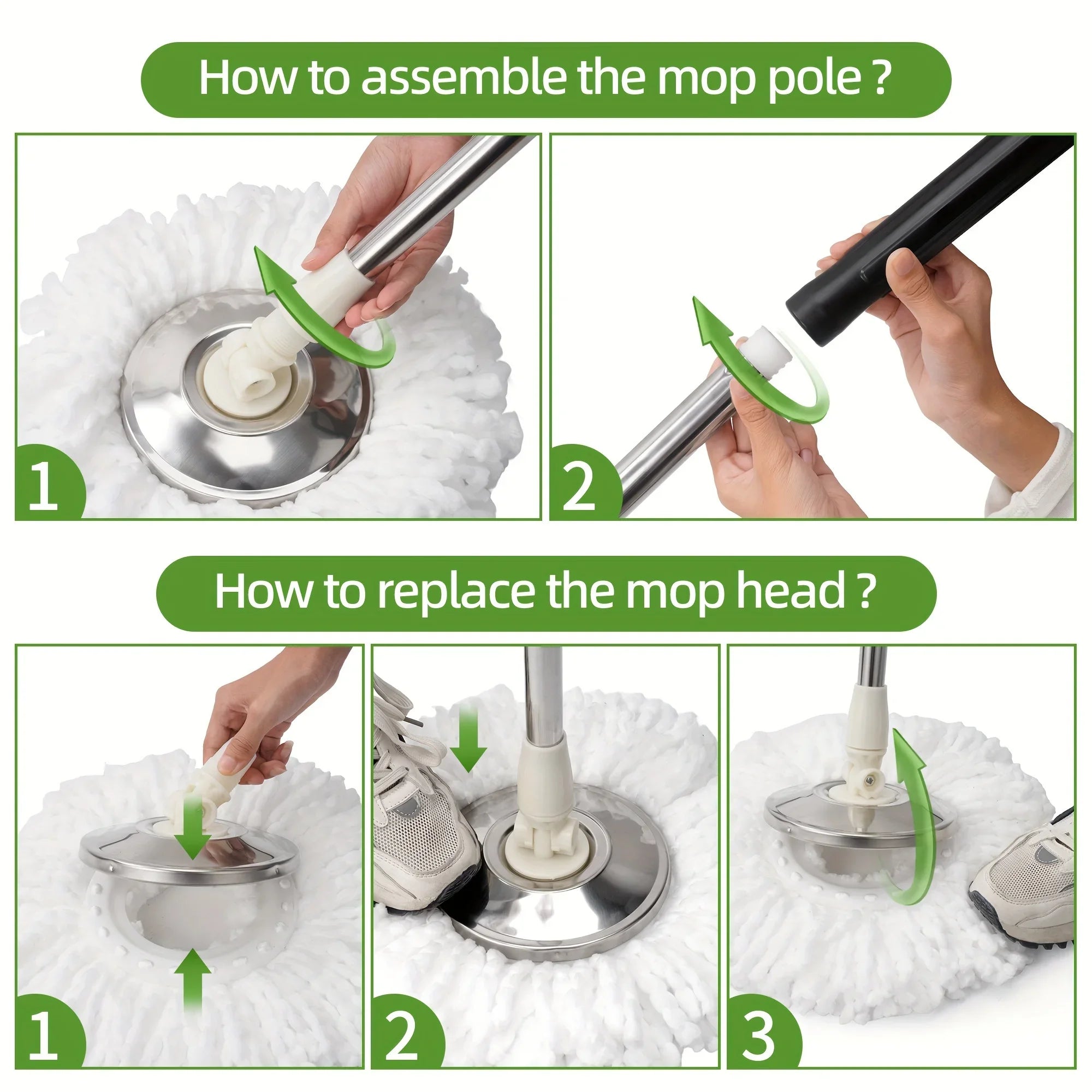 Heavy Duty Spin Mop and Bucket Set 360° Rotating Floor Cleaner with 3 Microfiber Mop Heads Adjustable Handle