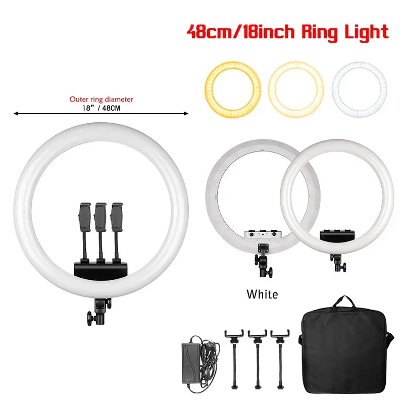 SH 18"LED Selfie Ring Light Photography Video Light RingLight Phone Stand Tripod Fill Light Dimmable Lamp Trepied Streaming