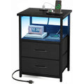 Night Stand With Charging Station, LED Nightstand With U-S-B Ports And Outlets, 2 Fabric Storage Drawers