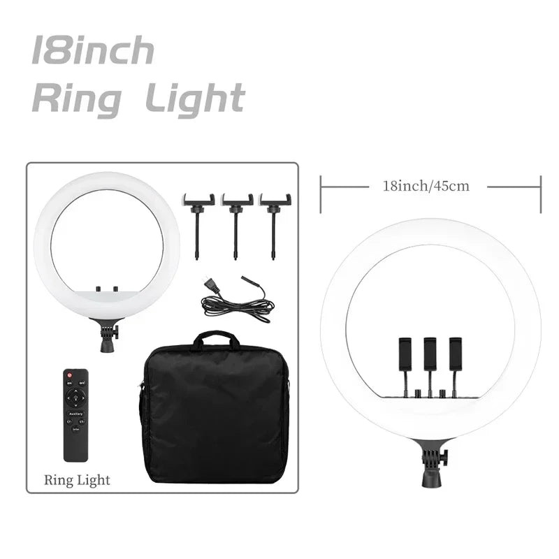 SH 18"LED Selfie Ring Light Photography Video Light RingLight Phone Stand Tripod Fill Light Dimmable Lamp Trepied Streaming