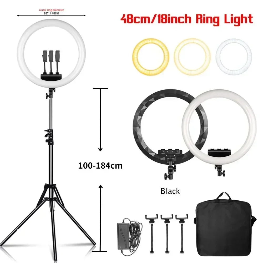 SH 18"LED Selfie Ring Light Photography Video Light RingLight Phone Stand Tripod Fill Light Dimmable Lamp Trepied Streaming