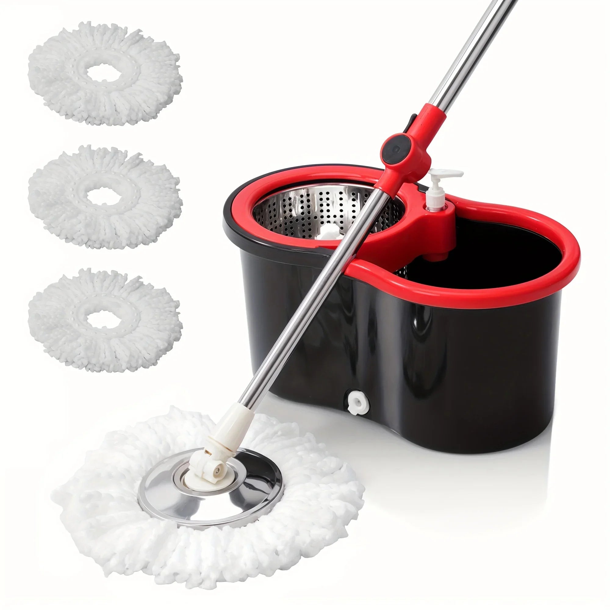 Heavy Duty Spin Mop and Bucket Set 360° Rotating Floor Cleaner with 3 Microfiber Mop Heads Adjustable Handle