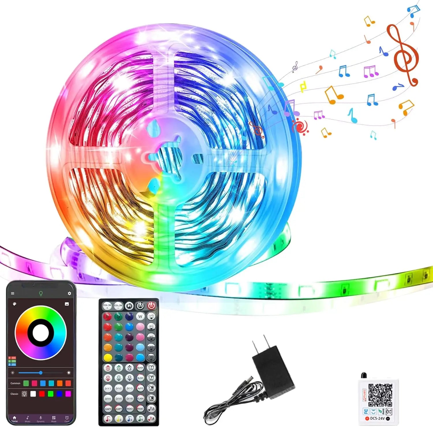 50FT RGB LED Strip Lights for Bedroom, Color Changing with Music Sync, Remote & App Control for Room Decor