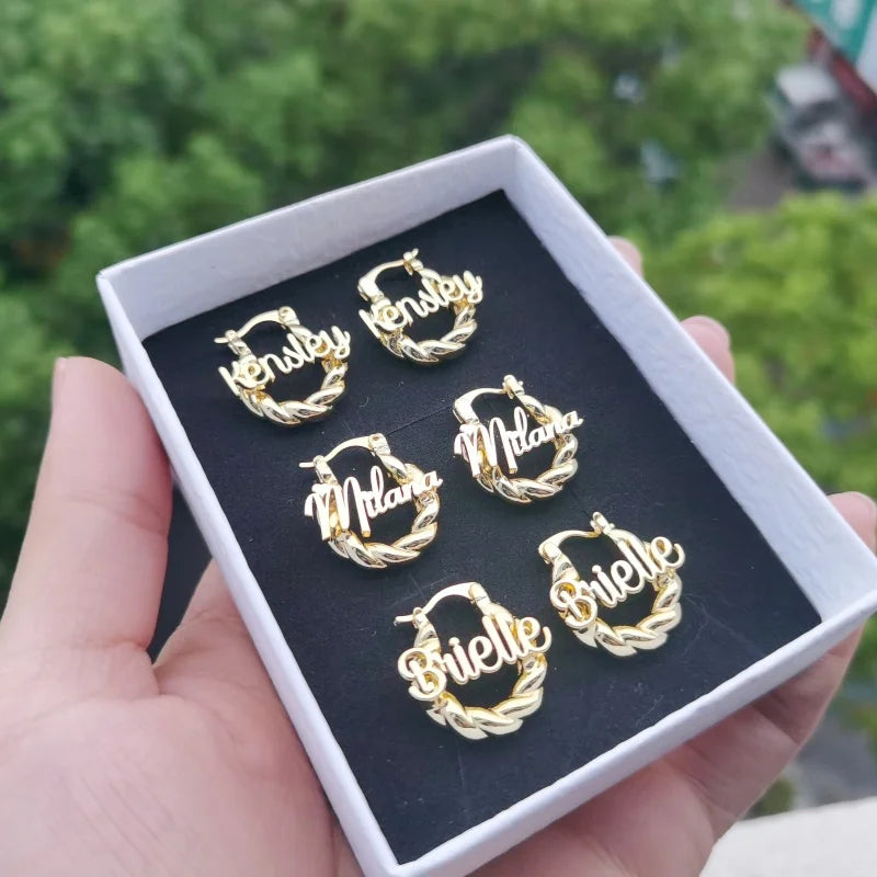 LeeChee Personalization Mini Twist Hoop Kids Custom Name Earrings For Baby Small Hoop Earring Kids Gift