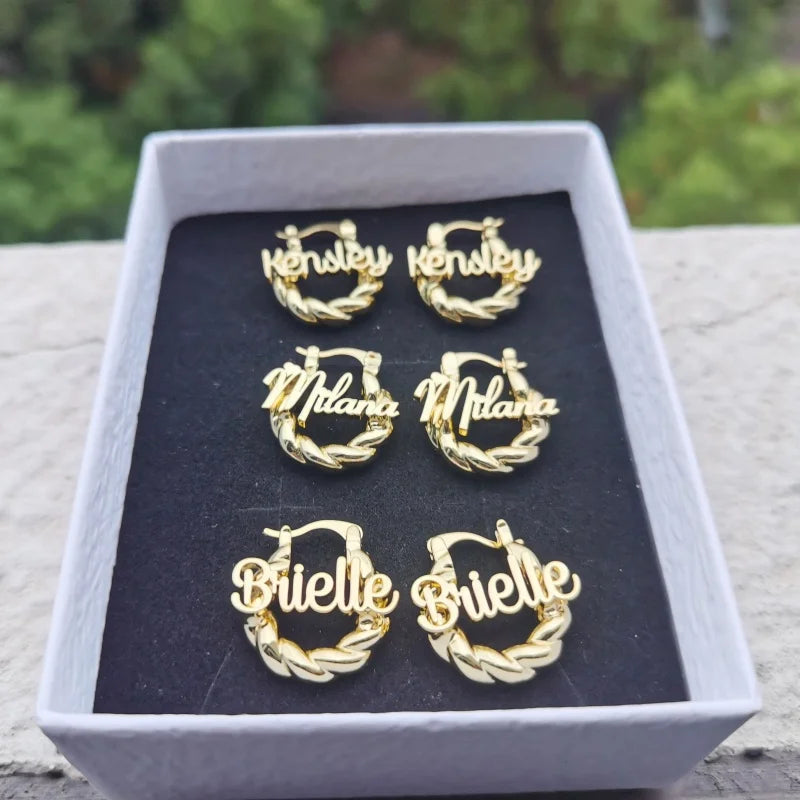 LeeChee Personalization Mini Twist Hoop Kids Custom Name Earrings For Baby Small Hoop Earring Kids Gift