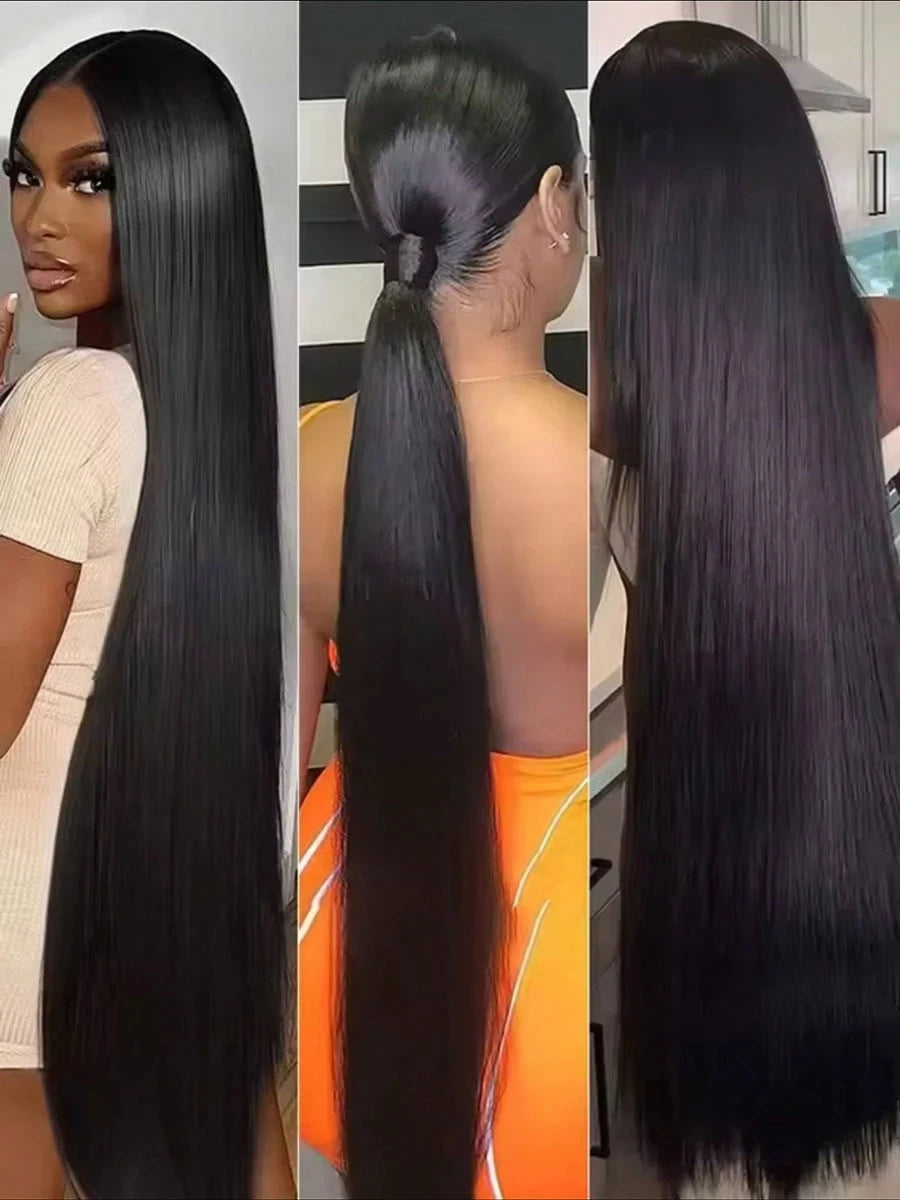 Real Human Hair 36 40 Inch Bone Straight Raw Hair Human Hair Bundles Extensions 3 4 Bundle Black Brazilian Remy  Weave  Bundles