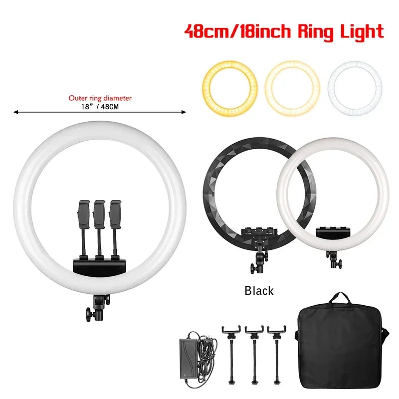 SH 18"LED Selfie Ring Light Photography Video Light RingLight Phone Stand Tripod Fill Light Dimmable Lamp Trepied Streaming