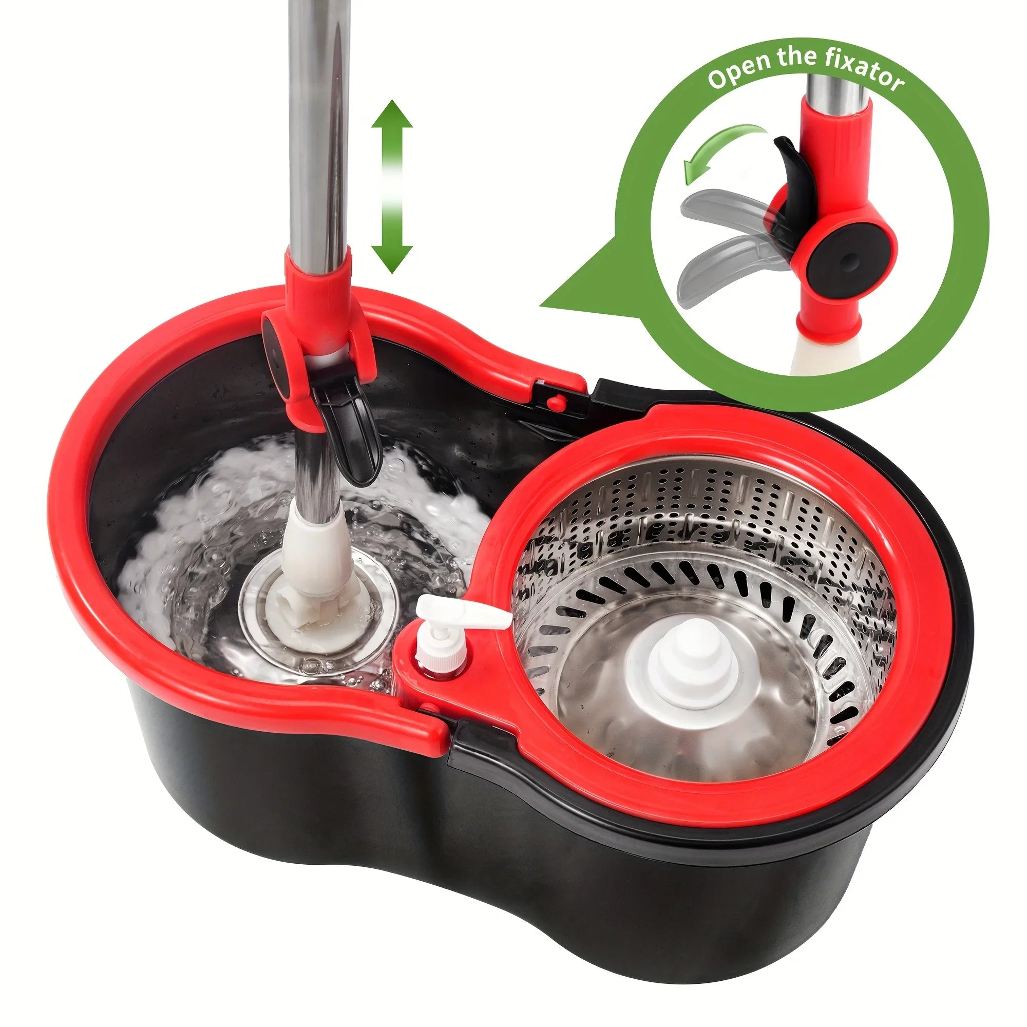 Heavy Duty Spin Mop and Bucket Set 360° Rotating Floor Cleaner with 3 Microfiber Mop Heads Adjustable Handle