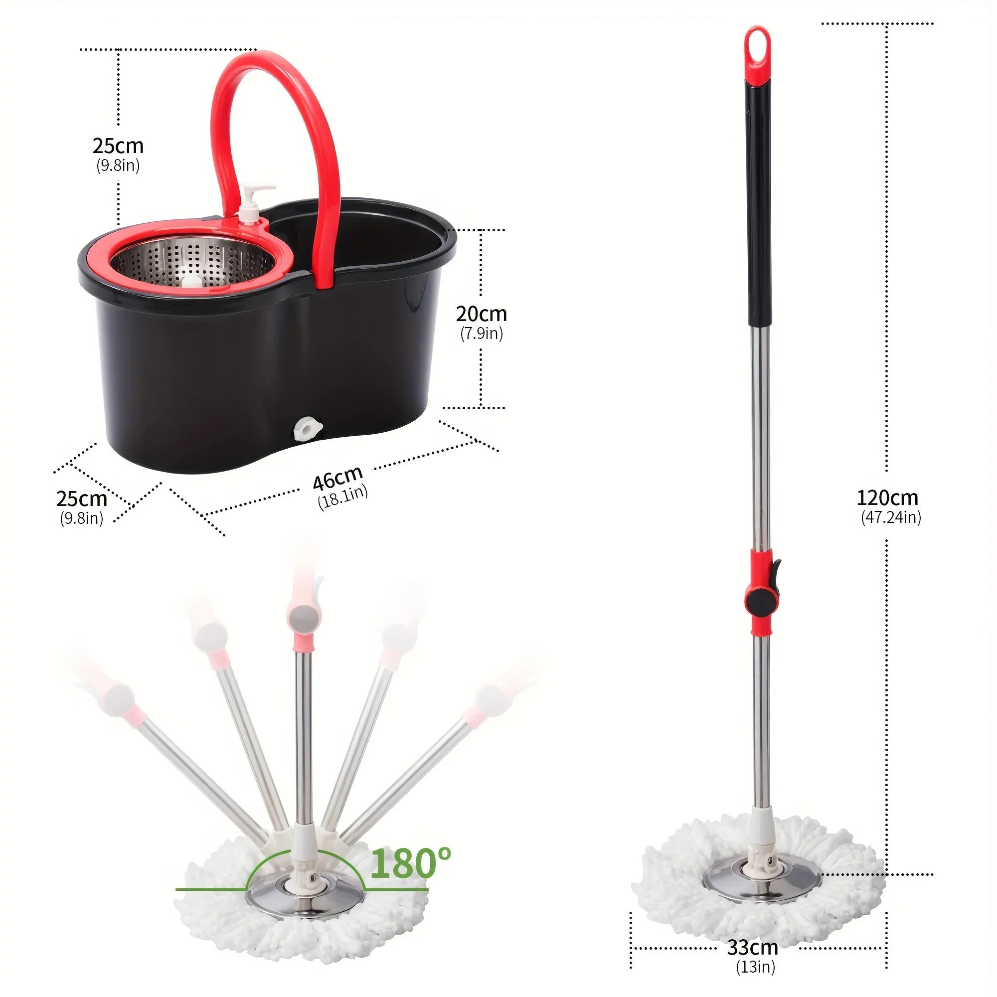 Heavy Duty Spin Mop and Bucket Set 360° Rotating Floor Cleaner with 3 Microfiber Mop Heads Adjustable Handle