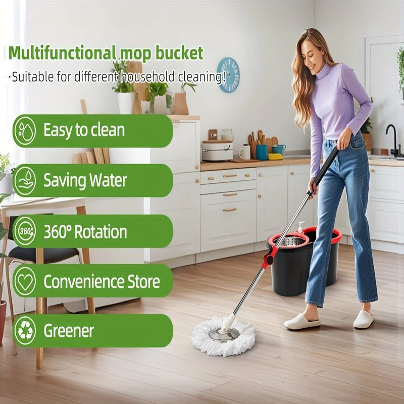 Heavy Duty Spin Mop and Bucket Set 360° Rotating Floor Cleaner with 3 Microfiber Mop Heads Adjustable Handle