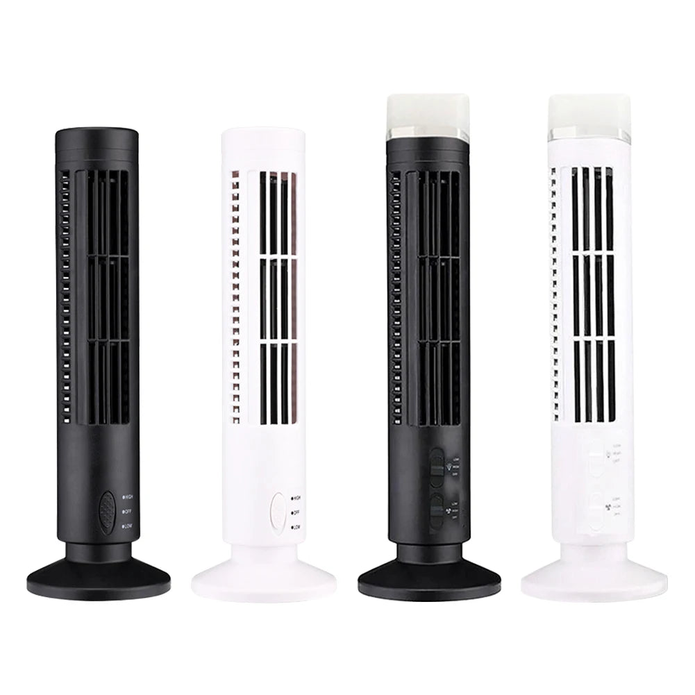 LED Tower Fan Bladeless Tower Fan 90 Degree Oscillating Quiet Portable USB Electric Desk Fan with Light for Home Bedroom Office