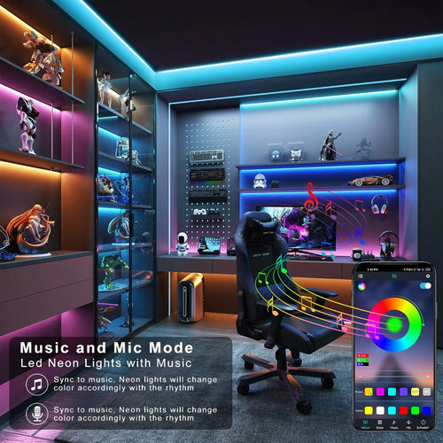 50FT RGB LED Strip Lights for Bedroom, Color Changing with Music Sync, Remote & App Control for Room Decor