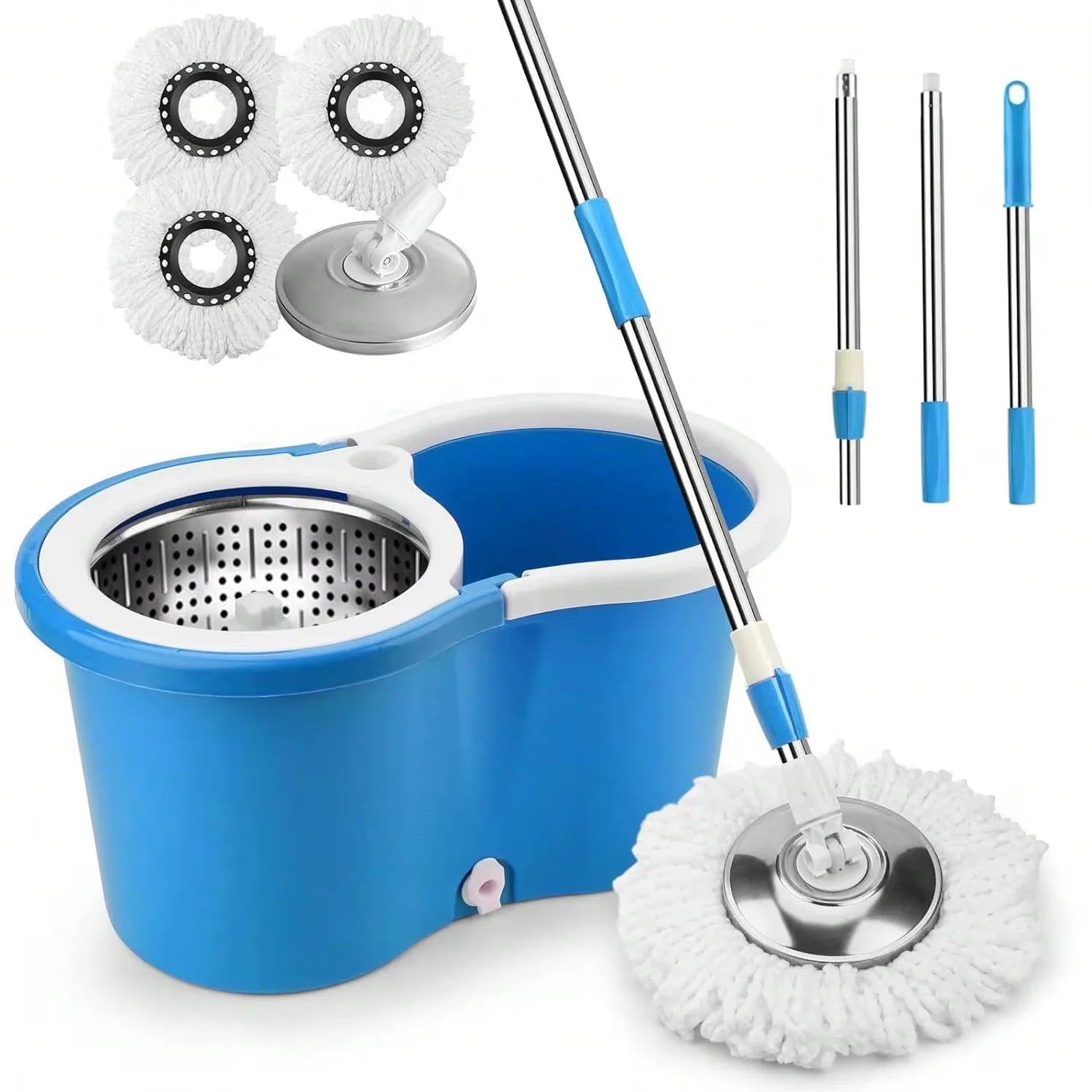 Heavy Duty Spin Mop and Bucket Set 360° Rotating Floor Cleaner with 3 Microfiber Mop Heads Adjustable Handle