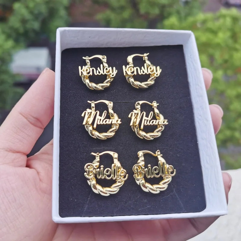 LeeChee Personalization Mini Twist Hoop Kids Custom Name Earrings For Baby Small Hoop Earring Kids Gift