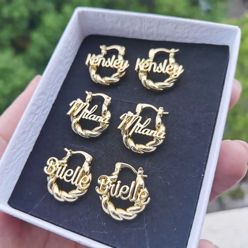 LeeChee Personalization Mini Twist Hoop Kids Custom Name Earrings For Baby Small Hoop Earring Kids Gift